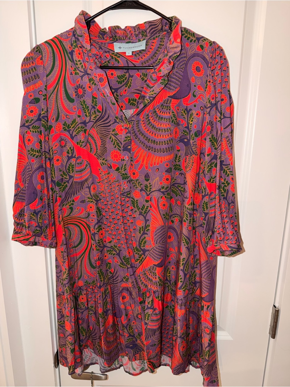 Tuckernuck Purple Mini Dress with Bright Red Paisley Floral Print